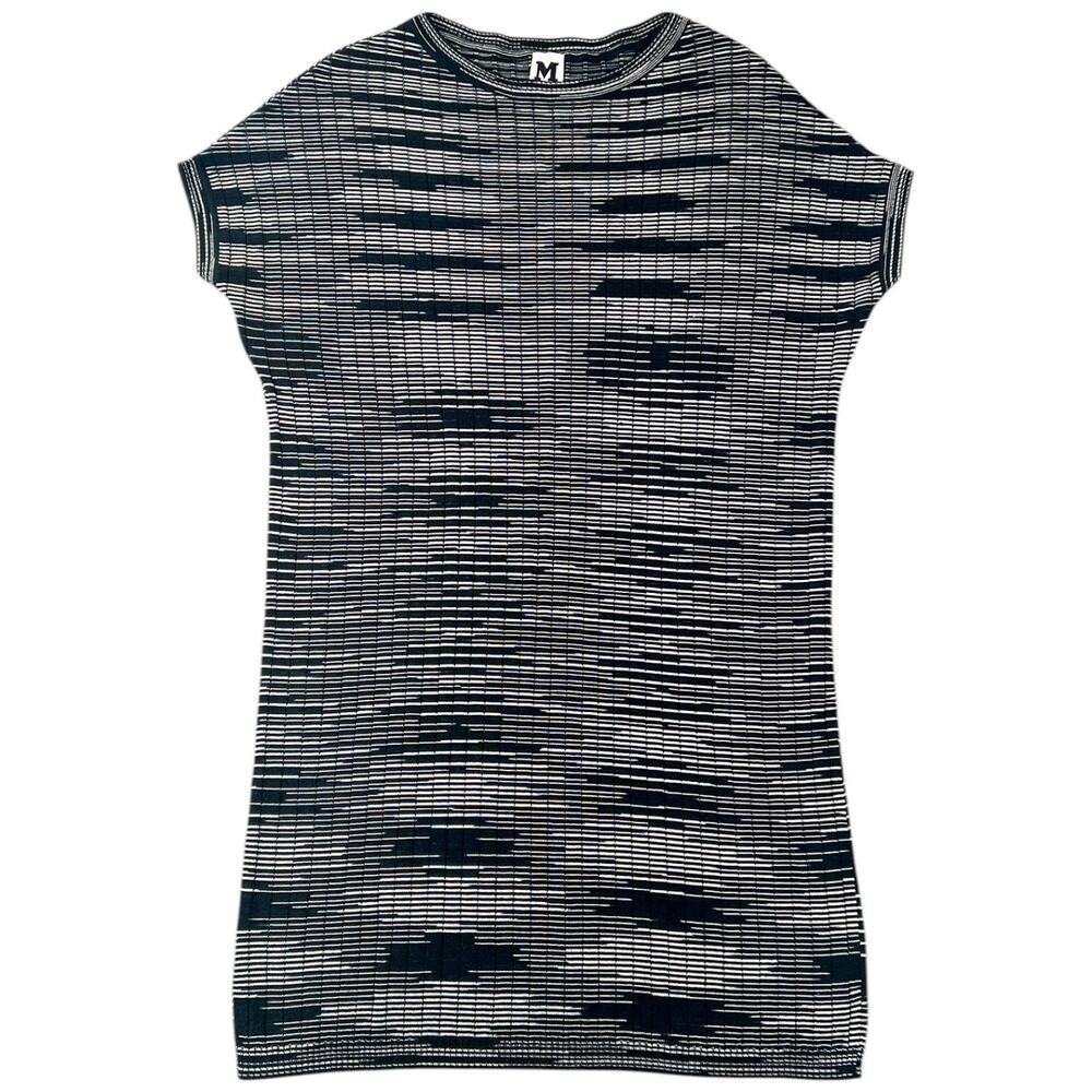 M Missoni Black White Knit Shift Dress Textured Zigzag Italian Designer Mini - 6